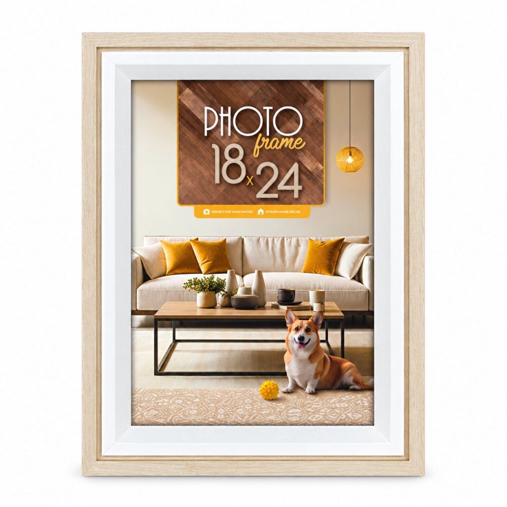 Дървена рамка за снимки ZEP Bologna Cream 18×24 см със светъл дървесен профил и бял кант